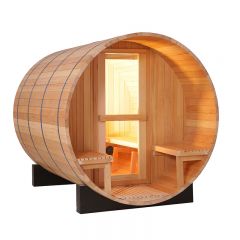 Fass-Sauna 1,8 m x 2,4 m mit Veranda Rote Zeder